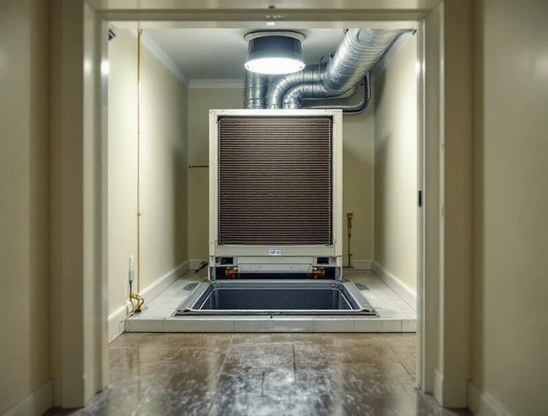 Completed HVAC mold remediation with cleaned evaporator coil, new drain pan, UV-C lamp installed, and sealed access panels in a Los Angeles air handler.